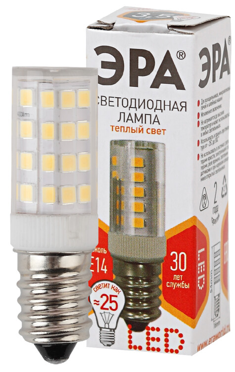 Лампа светодиод. (LED) Мини Е14 3.5Вт 280лм 2700К 230В для холодил. прозр. ЭРА